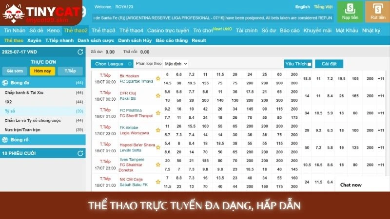Thể thao trực tuyến đa dạng, hấp dẫn