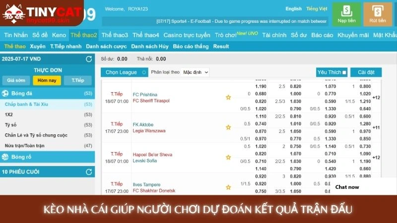 Kèo nhà cái Tinycat99 - Cập nhật tỷ lệ kèo nhanh nhất 2 Kèo nhà cái giúp người chơi dự đoán kết quả trận đấu